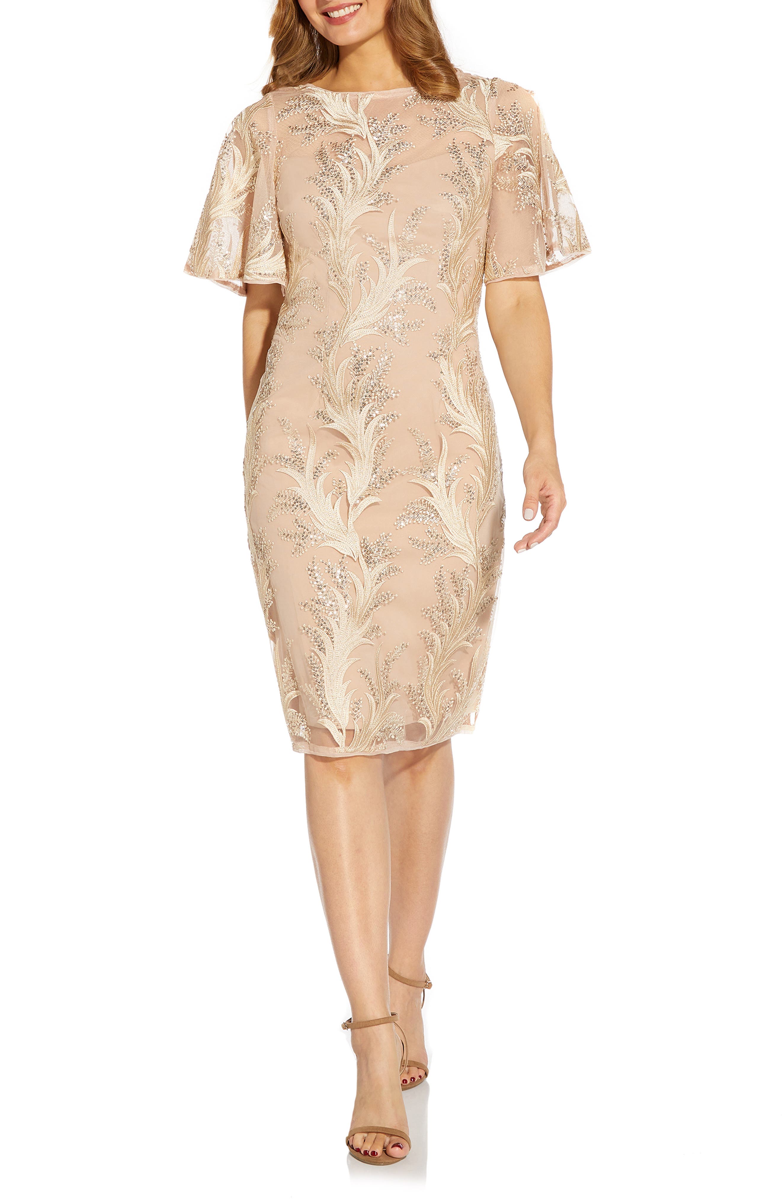 Adrianna Papell Embroidered Sequin Midi ...